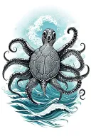 ocean, waves, turtle, octopus tattoo design idea