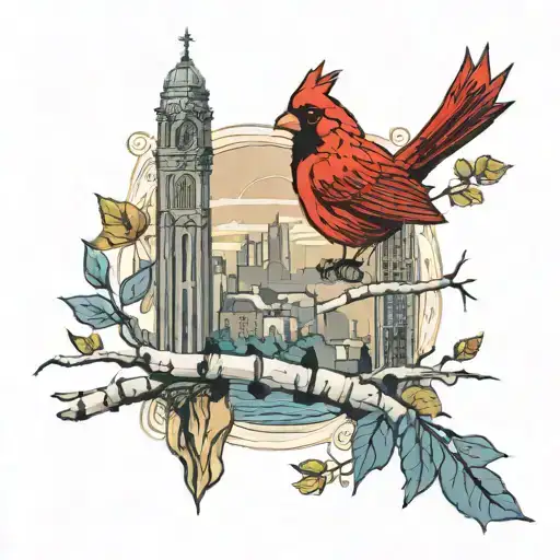 Cardinal, Blue bird, Birch tree, Boston skyline, crown tattoo design idea