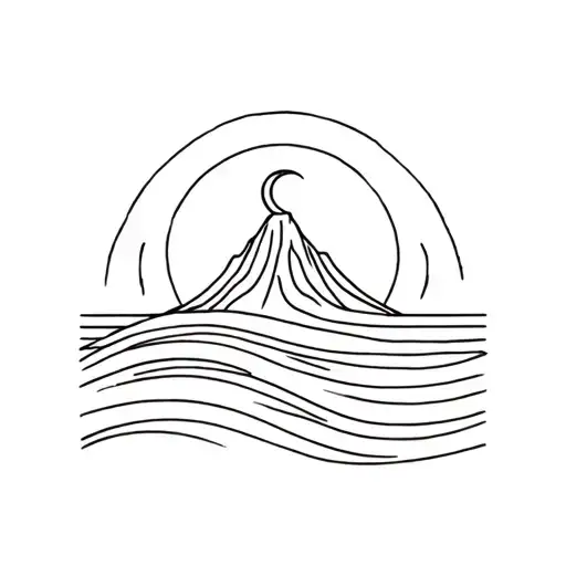 A volcano a wave a sun tattoo design idea