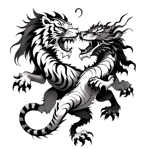 chinese zodiac tiger and dragon fighting each other  tattoo design idea
