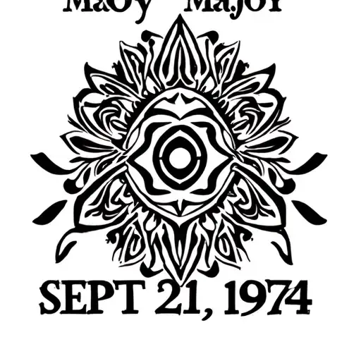 "Majoy sept 21, 1974" name and birthdate incorporated tattoo design idea