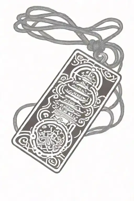 the tip of a japanese pagoda perspective coming out from emtpy blank white rectangular omamori tattoo design idea