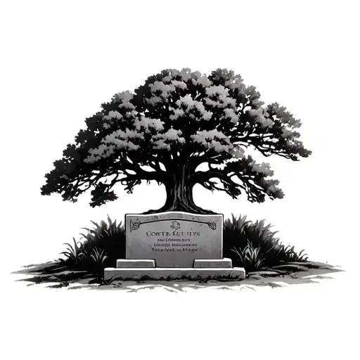 Southern Live Oak With headstone at the base of the tree.   tattoo design idea