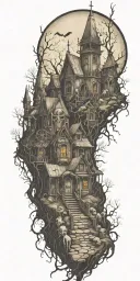 cemetary haunted house viking tattoo design idea