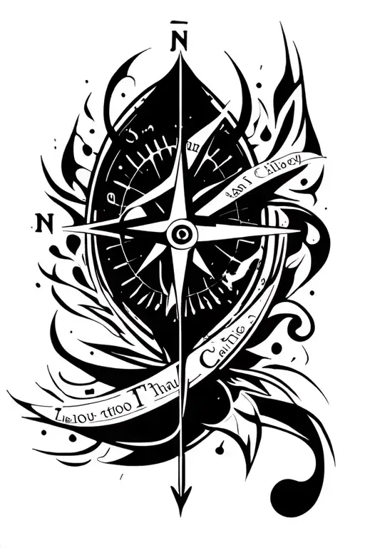 Music, compass and 3 first names Lilou, Thaïs and Calie tattoo design idea