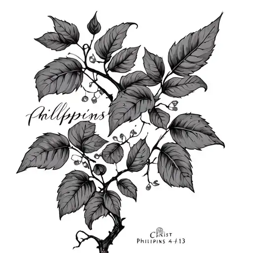Philippians 4:13 conection with christ through vines tattoo design idea
