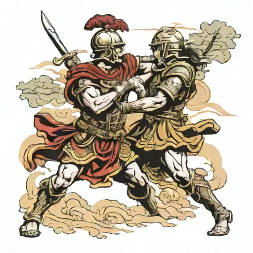 roman soldiers fight scene at dawn showing justice  tattoo design idea