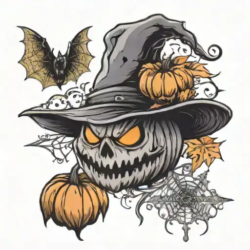  Include pumpkins, ghosts, bats, witches' hats, and cobwebs. Use a mix of bold colors like orange, black, purple, and gr tattoo design idea