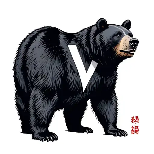 Taiwanese Formosan black bear with a white V-chest marking, possibly set against a mountain or forest backdrop. tattoo design idea