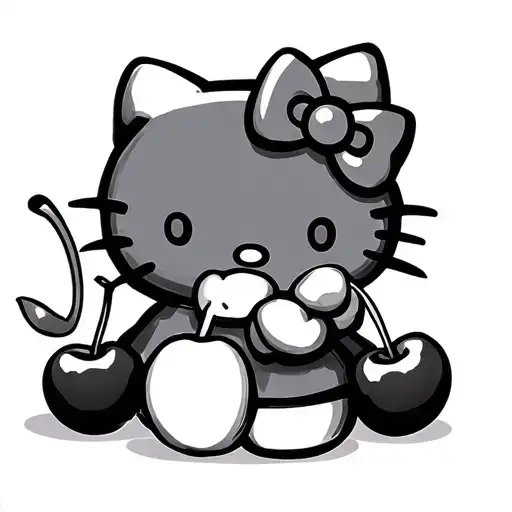 hello kitty eating cherries tattoo design idea
