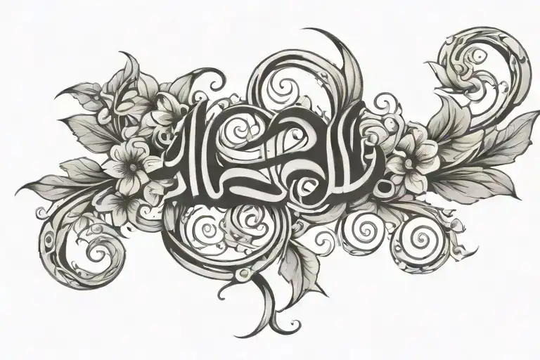 an arabic word with jasmine and lefy thin vine intertwining the word tattoo design idea