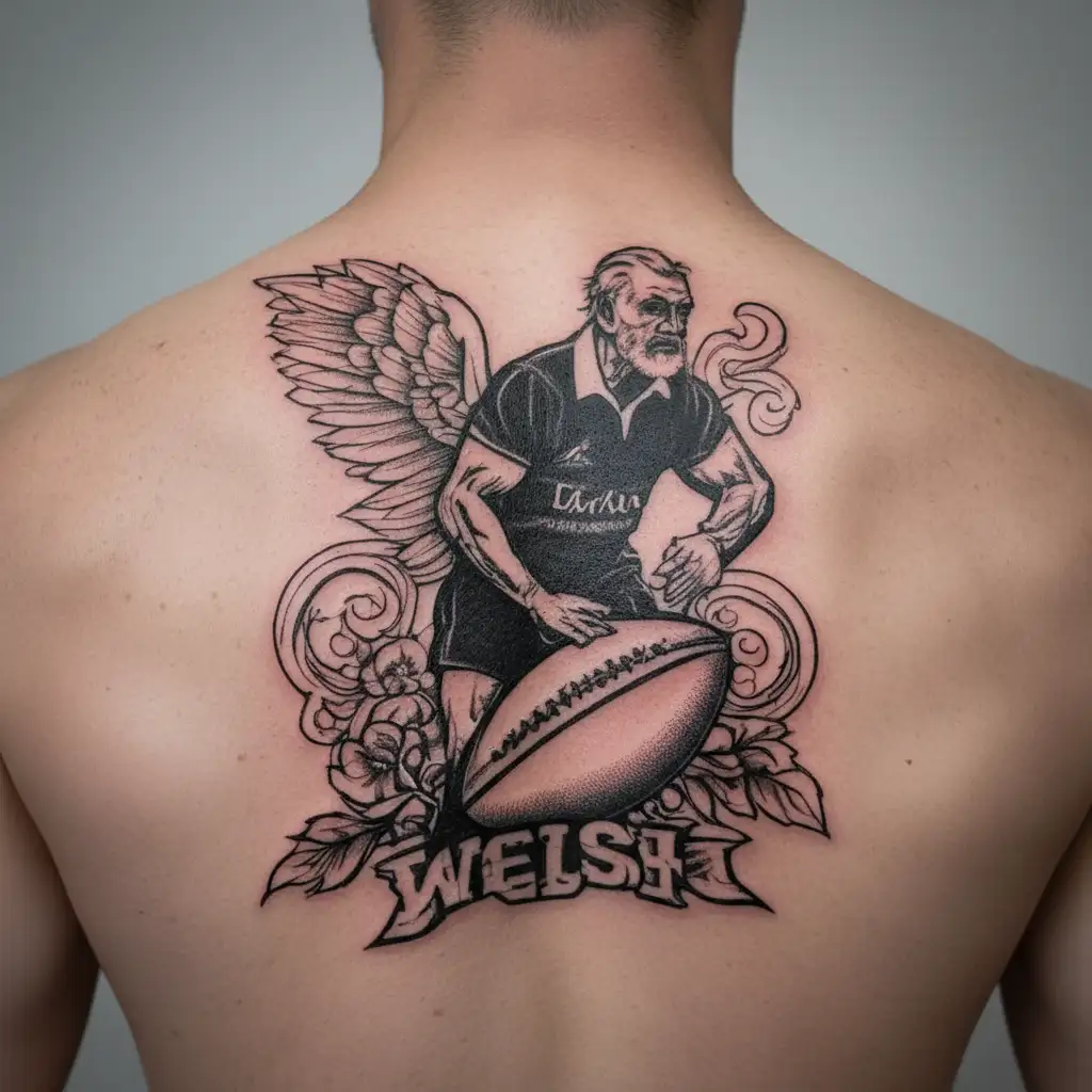 welsh rugby theme sentimental grandpa forearm tattoo with taff as name tattoo design idea