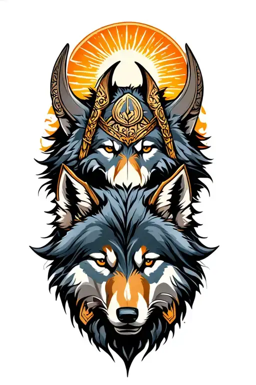 Odin and his wolves skoll and hati sun tattoo design idea