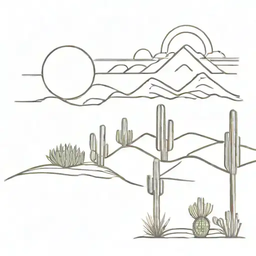: A desert landscape with cacti and a setting sun, capturing the Wild West vibes The phrase “Out where the wild things a tattoo design idea