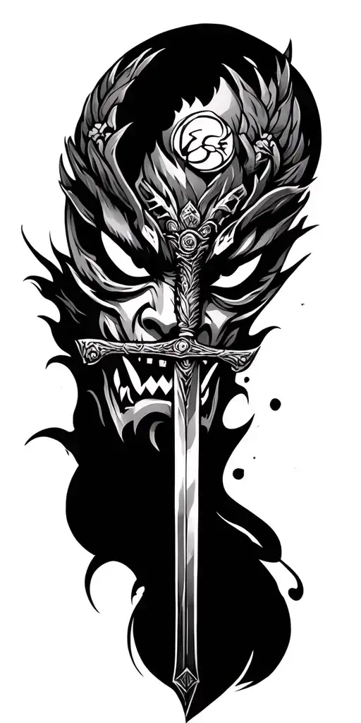 Oni Mask, Katana Sword tattoo design idea