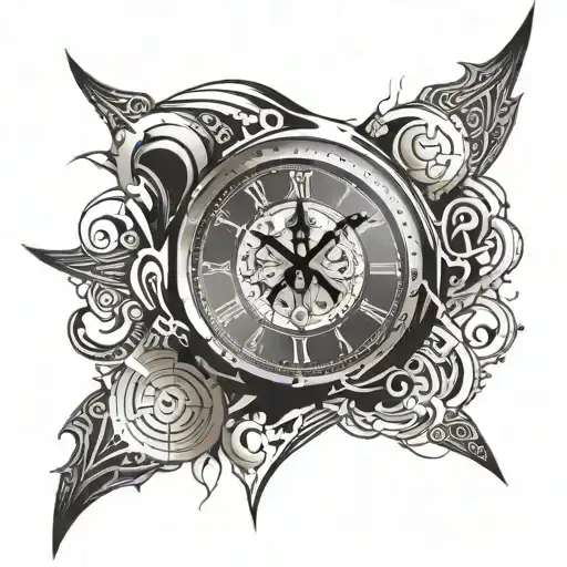 clock cracks tribal tattoo design idea