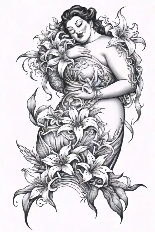 plus size body with lillies wrapping itself tattoo design idea