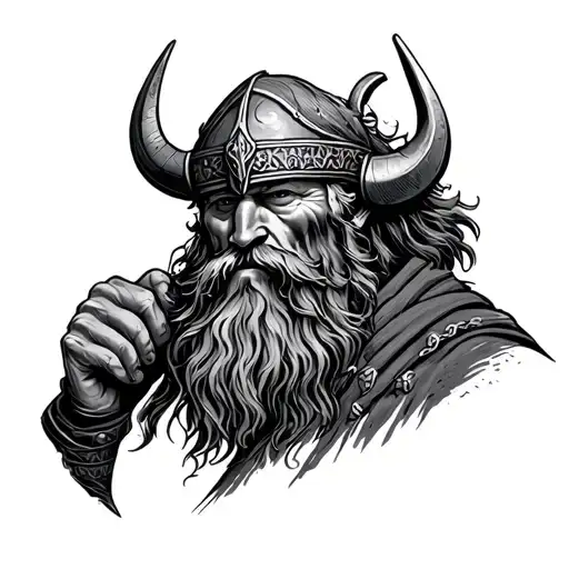 viking figure, old, battle scars, Nordic writings,  tattoo design idea