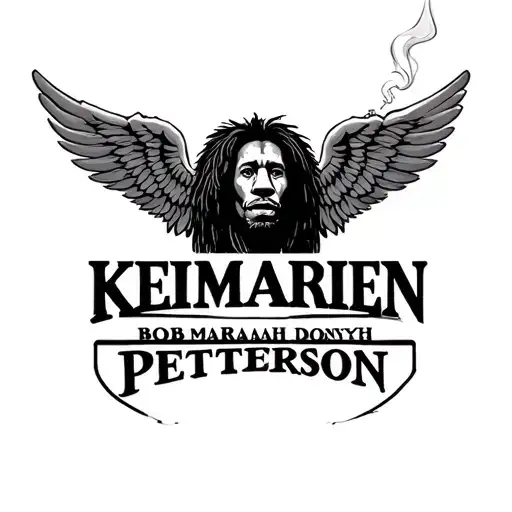 "KEIMARIEN DONYAH PETERSON" bob Marley lion wings smoking rip tattoo design idea