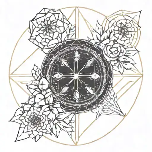 Linear lunar phases and flowers intertwined tattoo design idea