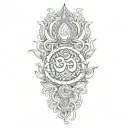 a man holding an om symbol tattoo design idea