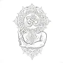 a man holding an om symbol tattoo design idea