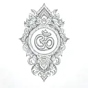 a man holding an om symbol tattoo design idea