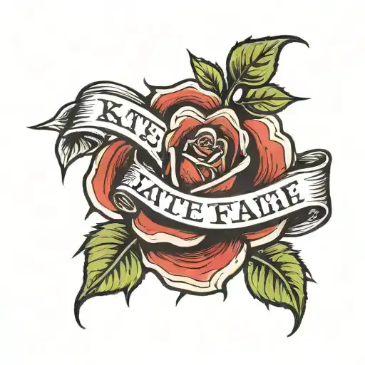 Irish inspired red rose tattoo with name "Kate" tattoo design idea