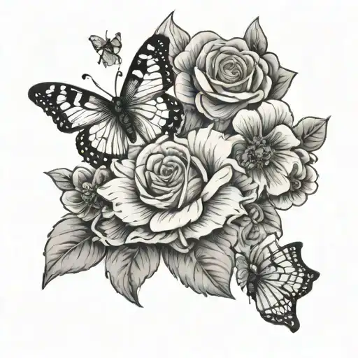 flowers with a butterfly with Bible verse John 3:16 tattoo design idea