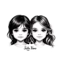 one small bro sis portrait with sister name written tattoo design idea