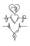 one-line continuous tattoo design featuring Love, Music, and Sport interconnected, a single unbroken heartbeat line form tattoo design idea