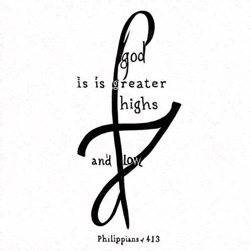 god is greater than highs and lows with Philippians 4:13 tattoo design idea