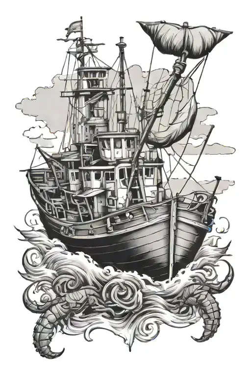 lobster boat sailing tattoo design idea