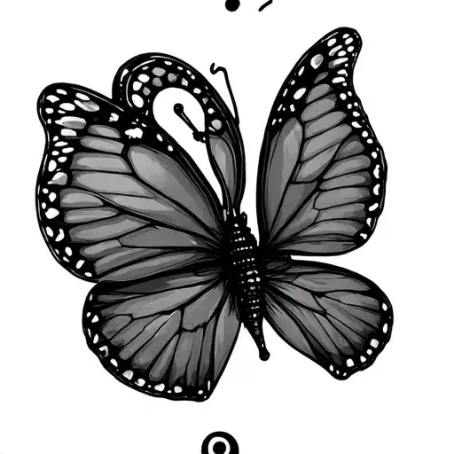 fineline, safety pin semicolon body of a butterfly, vertically write 布莎曼 tattoo design idea