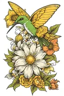 white daisy yellow butterfly hummingbirds flying tattoo design idea