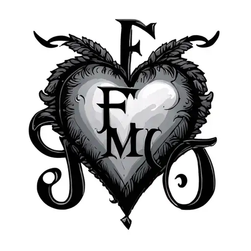"F M" initial heart made tattoo design idea