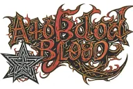 "Aho blood" in red script, trailing off. include 3 nautical stars in black and red underneath the words  tattoo design idea