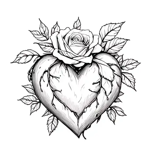 heart with white rose intertwined tattoo design idea