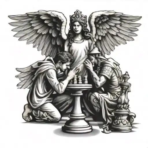 angel and Desmond playing chess for tricep tattoo design tattoo design idea