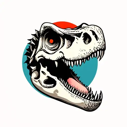 japanese style dinosaur skeleton tattoo design idea