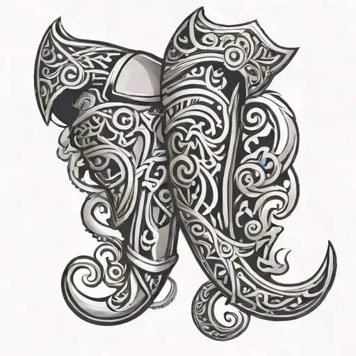 Two crossed laryngoscopes, in a tribal style, with an injection of anesthesics in the middle, similar shield tattoo design idea