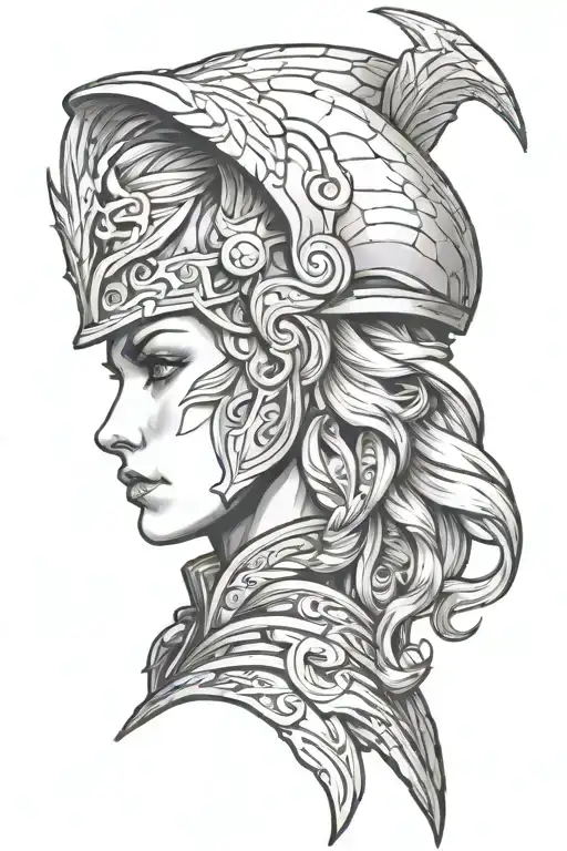 Valkyrie head profile holding tattoo design idea