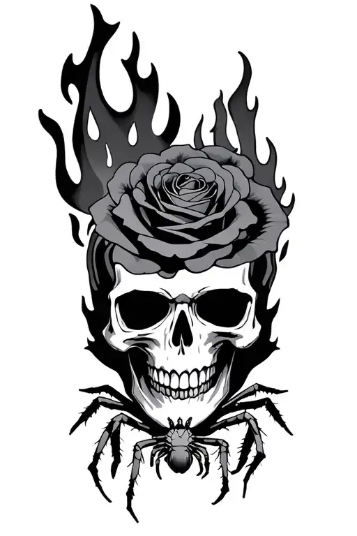 skull roses spiders fire tattoo design idea