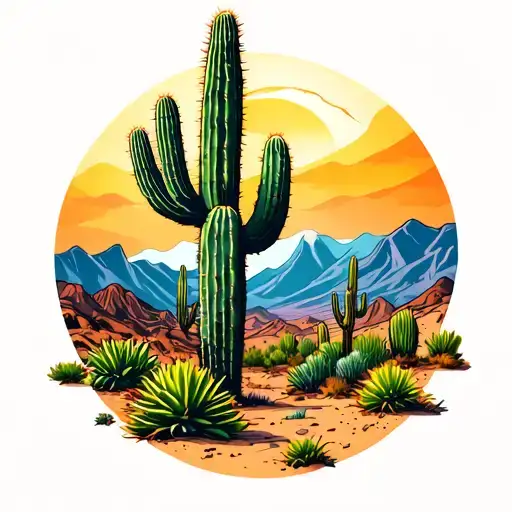 cactus desert landscape tattoo design idea