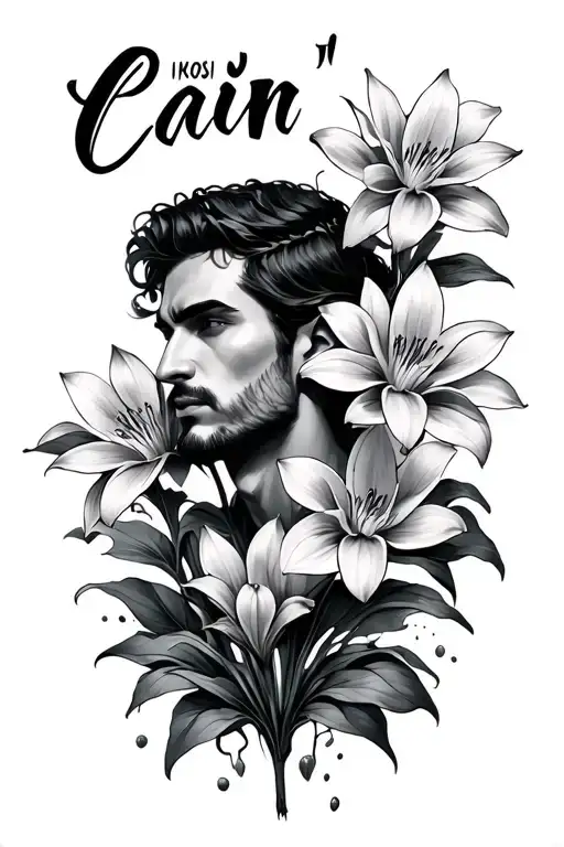 Script saying Cain inkosi with waterlillys  tattoo design idea