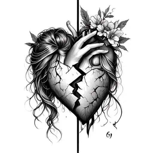 create a tattoo of a girl with a broken heart and poeple she loves who betrayed her and she finally became a heartless p tattoo design idea