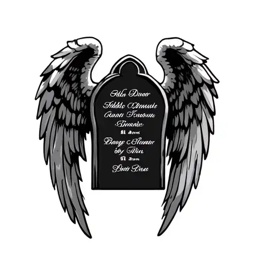 names on headstone with angel wings tattoo design idea
