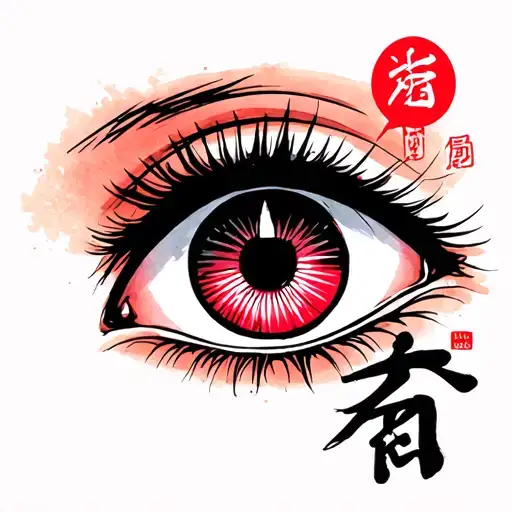 A manga stylish eye with Japanese Kanji Fukushuu tattoo design idea