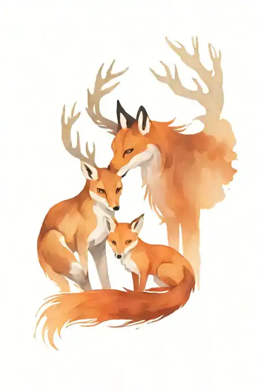 Buck And Doe with a fox surrounded tattoo design idea