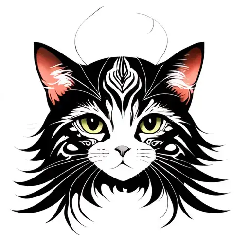 Japanese Cat girl face tattoo design idea